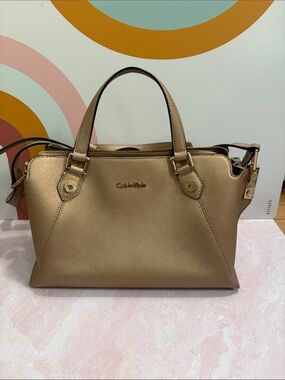 Calvin Klein Gold-Tone Pebbled Satchel